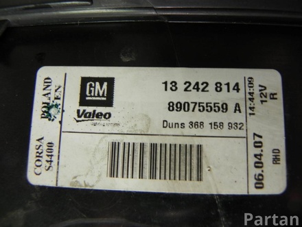 Vauxhall 13 242 814, 89075559 A, 368 158 932 / 13242814, 89075559A, 368158932 CORSAVAN Mk III (D) 2007 Piloto posterior