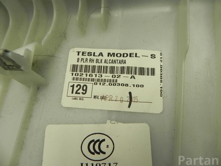 Tesla 1021613-02-A / 102161302A MODEL S 2015 Cubierta, Soporte -B (intermedia) right side